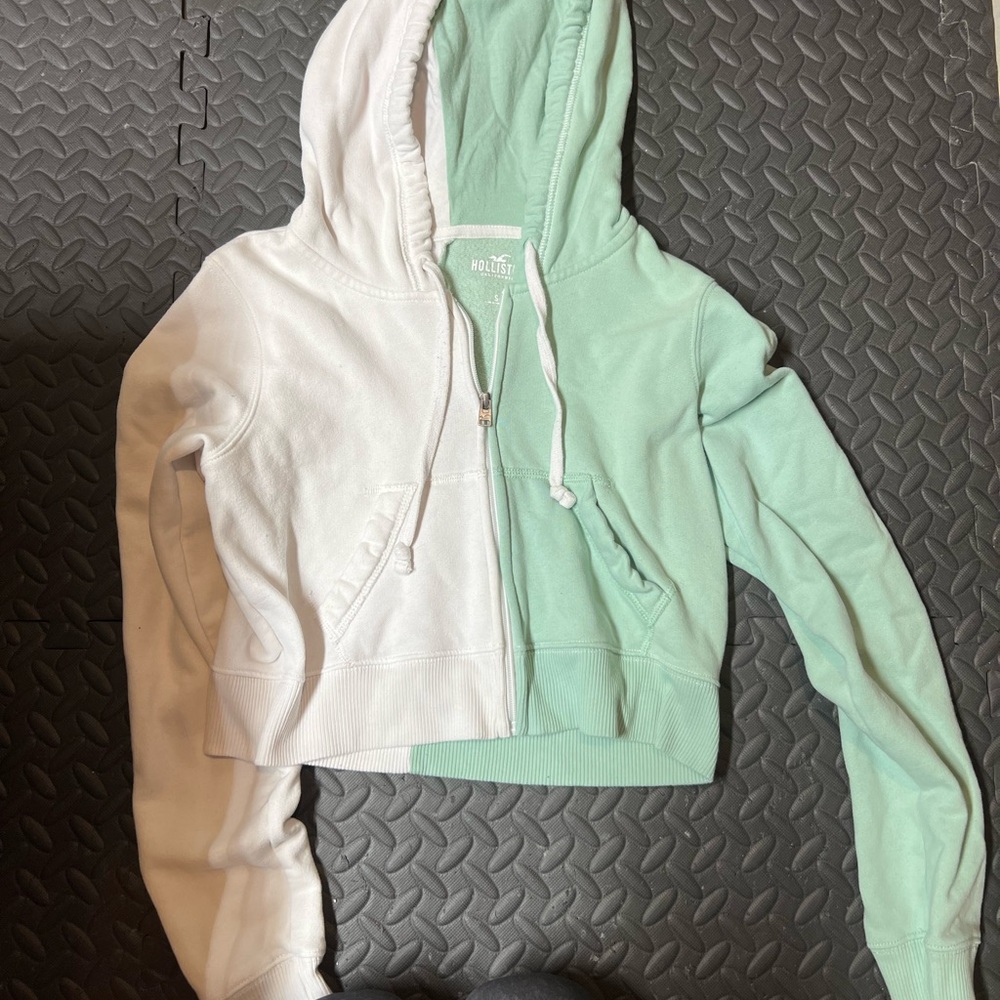 Hollister Mint Green and White Hoodie